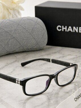 CHANEL 3193 Eyeglasses Black c.501 52mm Rectangular Frames Italy Auth